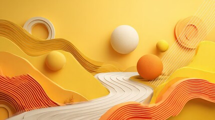 Abstract 3D Geometric Design With Yellow And Orange Colors