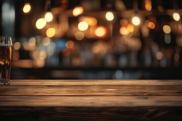 Rustic bar top with beer glass