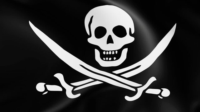 Jolly roger pirate flag waving in the wind