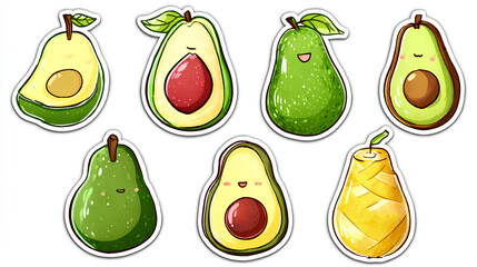 Smiling avocado in cute sticker style, illustration