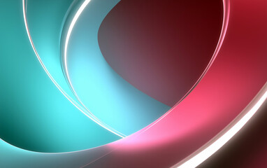 Dynamic Interplay of Teal and Red Curves Creating an Abstract and Futuristic Design with Luminous Edges