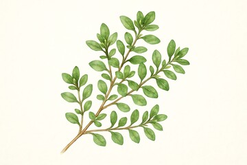 Fototapeta premium A branch with green thyme leaves and delicate details on a neutral background