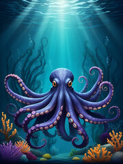 Octopus tentacles in dark ocean water, monster kraken waving hands on sea bottom. Fantasy creepy creature cephalopod arms or legs. Underwater animal antennas or feelers, Cartoon vector illustration