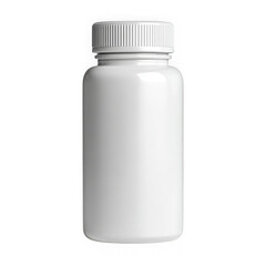 A white plastic medicine bottle with a textured screw cap isolated on transparent background