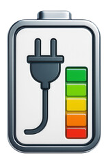 Obraz premium Battery icon with a power plug symbol and charge indicator