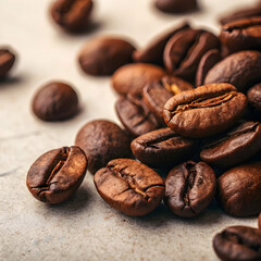 Naklejka premium Roasted coffee beans in air brown coffee beans aromatic coffee beans closeup co