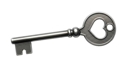 Isolated Silver Heart Key