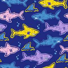 Abstract seamless pattern with sharks. Grunge colored background for textiles. fabric, web, wrapping paper, bed linen. clothes.