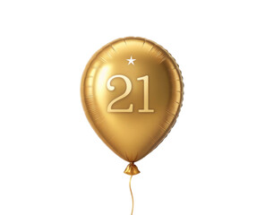 Golden Balloon with Number 21 for Celebration of Milestone Birthday or Event