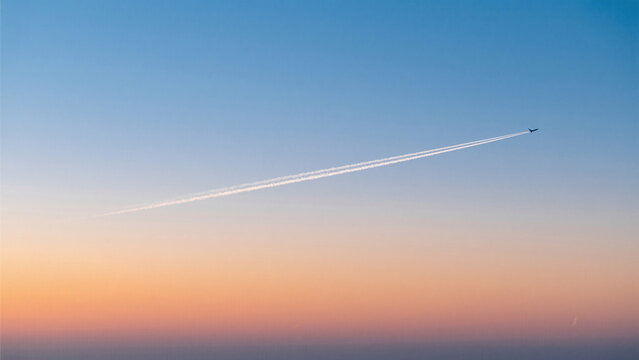 airplane in the sky at sunset