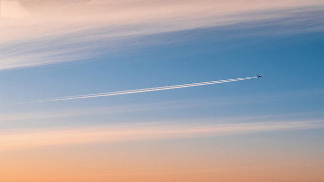 airplane in the sky at sunset