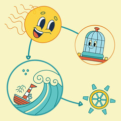 vector illustration of a set of nautical elements