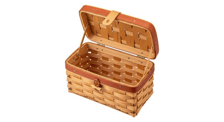 Isolated Woven Picnic Basket with Open Lid