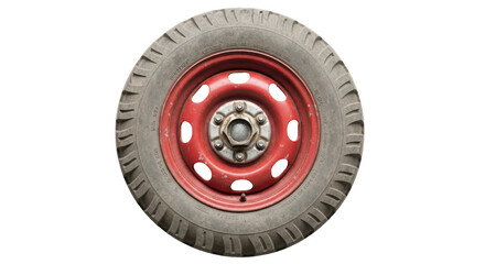 Isolated Car Tire with Red Rim