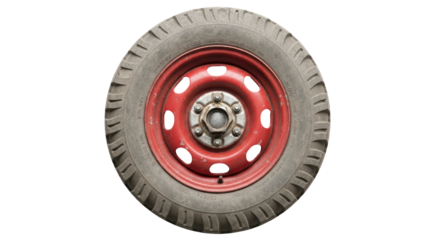 Isolated Car Tire with Red Rim