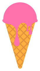 Melting Strawberry Ice Cream Scoop on Triangle Cone