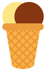 Tube Cone Ice Cream with Two Flavor Scoops