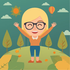 Blonde geek woman in glasses showing excitement