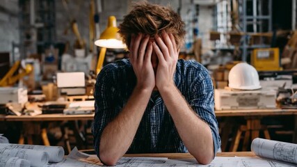 Stressful Dilemma: A person is overwhelmed, embodying stress and pressure within a cluttered workplace environment, capturing the struggle of deadlines, anxiety, and the emotional toll