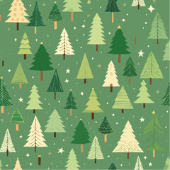 Green pattern background with Christmas trees