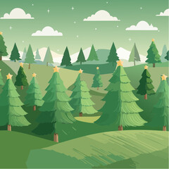 Festive Green Background Featuring Christmas Trees, Vibrant Holiday Design, Perfect for Seasonal Celebrations.
