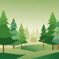 Green pattern background with Christmas trees