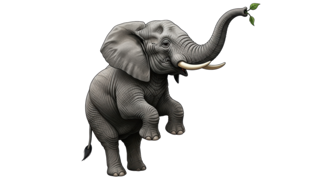 Isolated Elephant Standing on Hind Legs: Circus Act