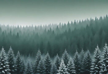 Obraz premium Snow Covered Pine Trees in Winter Forest