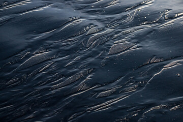 flowing water, sand, traces, waves, surf, sea, ocean, reflections, patterns, abstraction, texture, background, wallpaper, blue, shapes