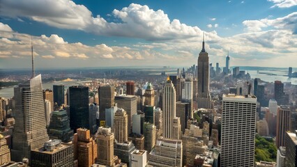 aerial view over new york city manhattan new york