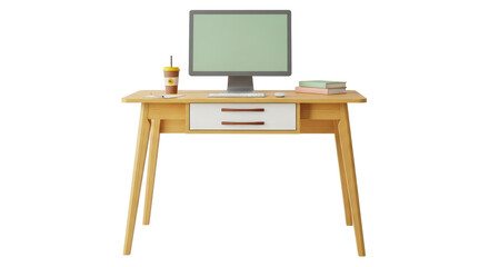 Isolated Modern Desk with Computer and Accessories