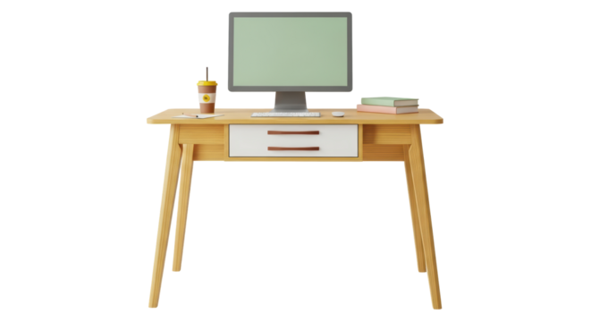Isolated Modern Desk with Computer and Accessories