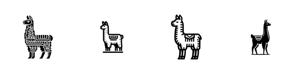 Stylized Llamas with Geometric Patterns and Indigenous Motifs, minimalist monochrome icons © Andrei