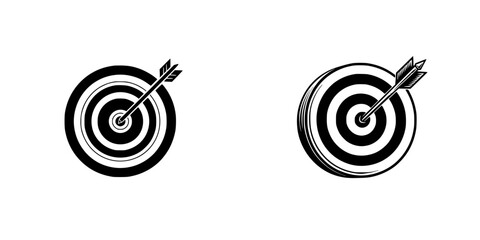 Target with arrow hitting bullseye, symbolizing success and accuracy, minimalist monochrome icons