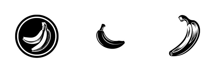 Stylized Bananas, Black and White Fruit Graphics, minimalist monochrome icons