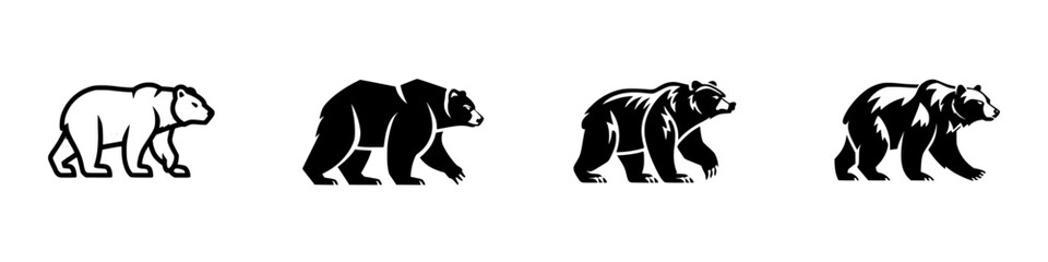 Obraz premium Grizzly Bear Walking Silhouette Set, minimalist monochrome icons