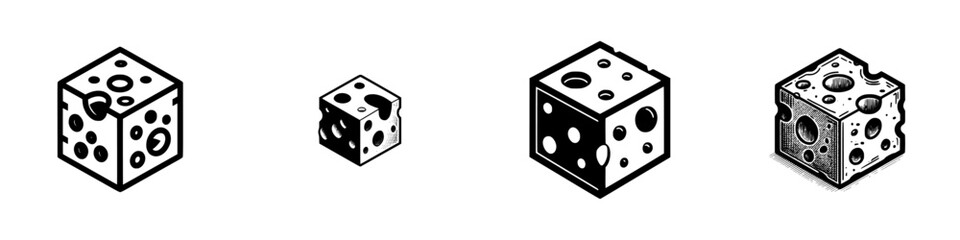 Abstract geometric shapes with holes, isometric perspective, monochrome line art, minimalist monochrome icons