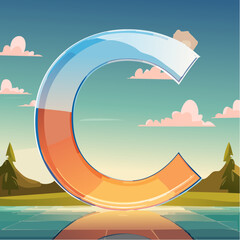 Elegant glass shining C letter, Glassy alphabet VECTOR