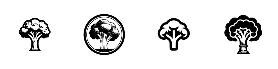 Broccoli Florets and Stems Stylized Icons, minimalist monochrome icons
