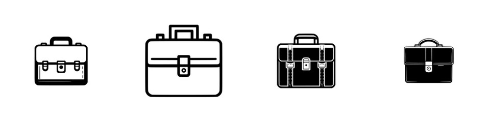 Briefcases and Satchels with Handles and Clasps, minimalist monochrome icons
