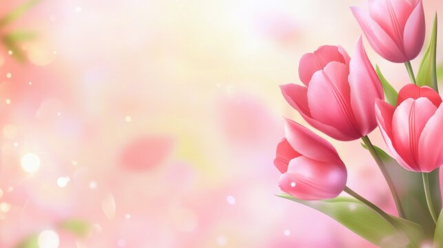 Floral elegance showcasing pink tulips on a soft background, radiating warmth