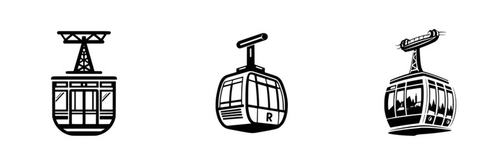 Cable Car Gondola Transportation Icons, minimalist monochrome icons
