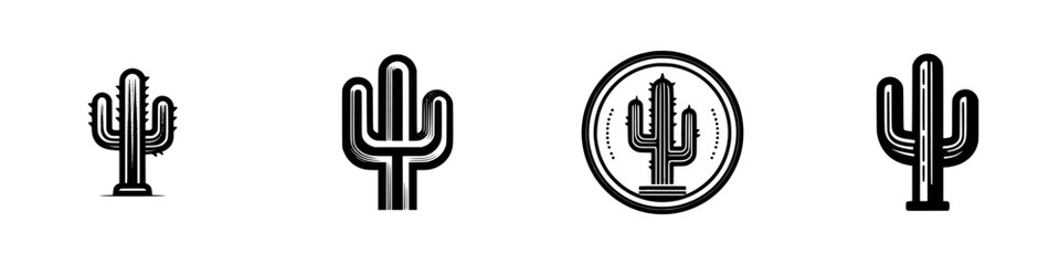 Stylized Saguaro Cactus Icons, minimalist monochrome icons