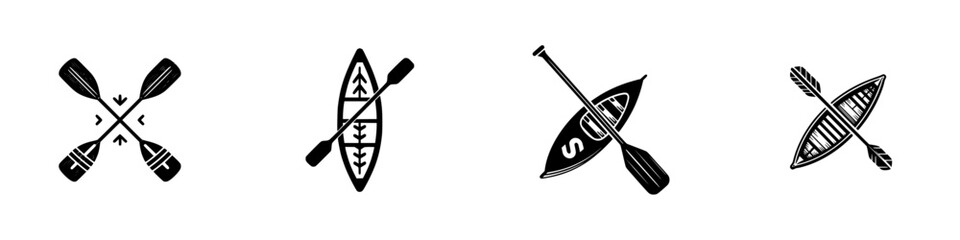 Canoe and Paddle Graphics, minimalist monochrome icons
