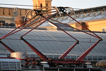 Close-up of a locomotive pantograph
