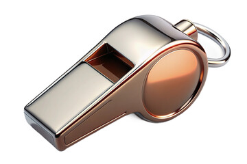 Realistic silver and gold metal whistle object isolated for sports and refereeing transparent background