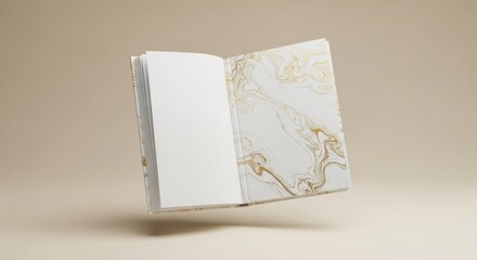 Open Marble Pattern Notebook with Blank Pages Floating in Neutral Background