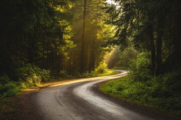 Obraz premium Forest path with warm light