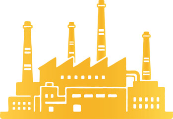 Obraz premium Golden factory silhouette with chimneys, flat black vector
