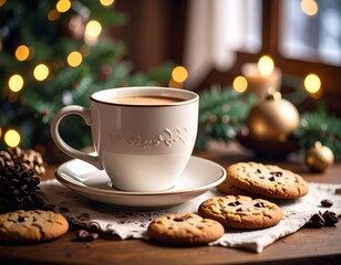 ホットドリンクとクッキー　ティータイム　ホリデーシーズン　秋　冬　クリスマス